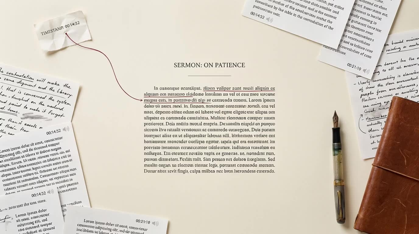Des notes horodatées, reliées par un fil à la page d'un manuscrit.